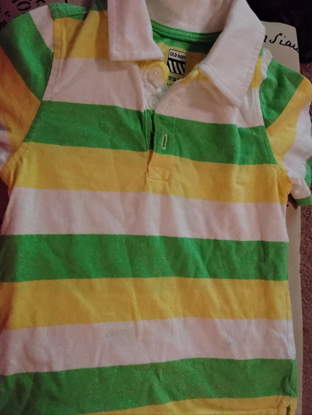 Old Navy Boys Polo Size 3T Striped White, Green And Yellow